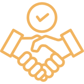 Handshake icon with checkmark above.